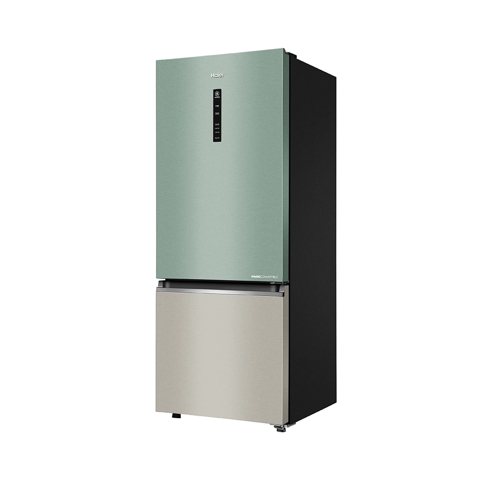 Haier  Vogue Series 325L Sage Green Glass  Finish Bottom Mounted 14 in 1 Convertible Modes Frost Free Refrigerator HRB-3752SGG-P